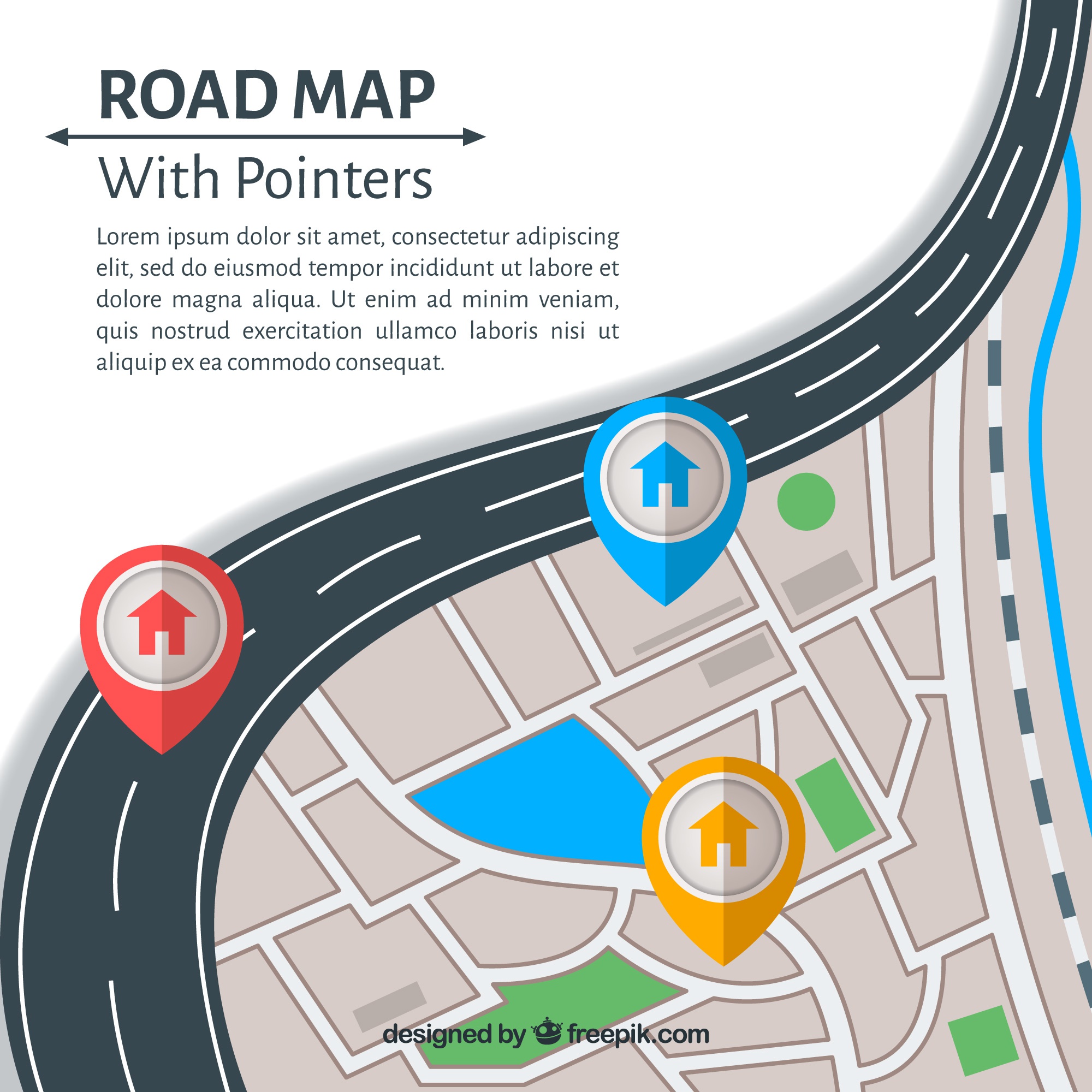 Free: Road map with pointers in flat style - nohat.cc