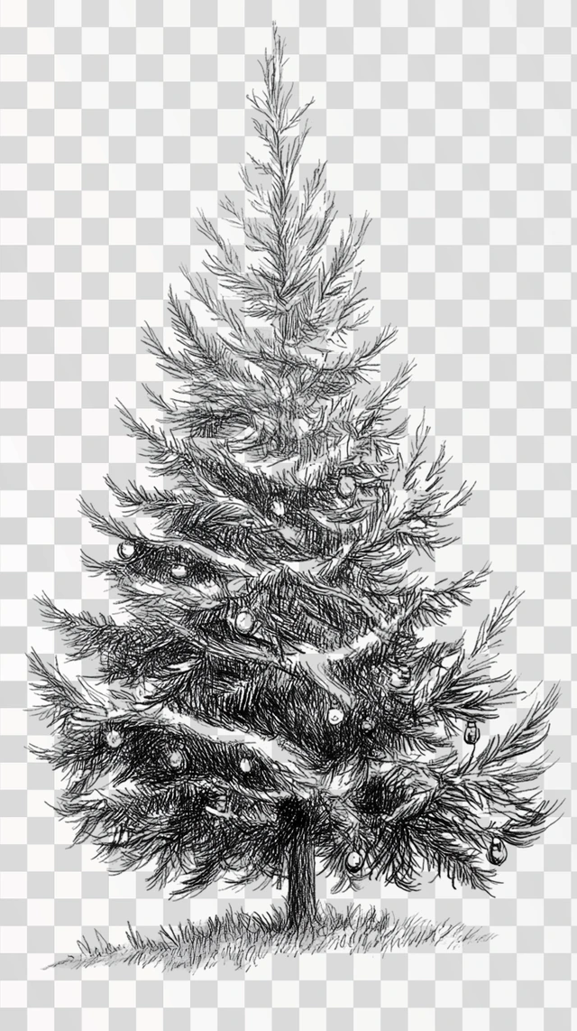 Drawing Christmas tree Sketch, png image, isolated