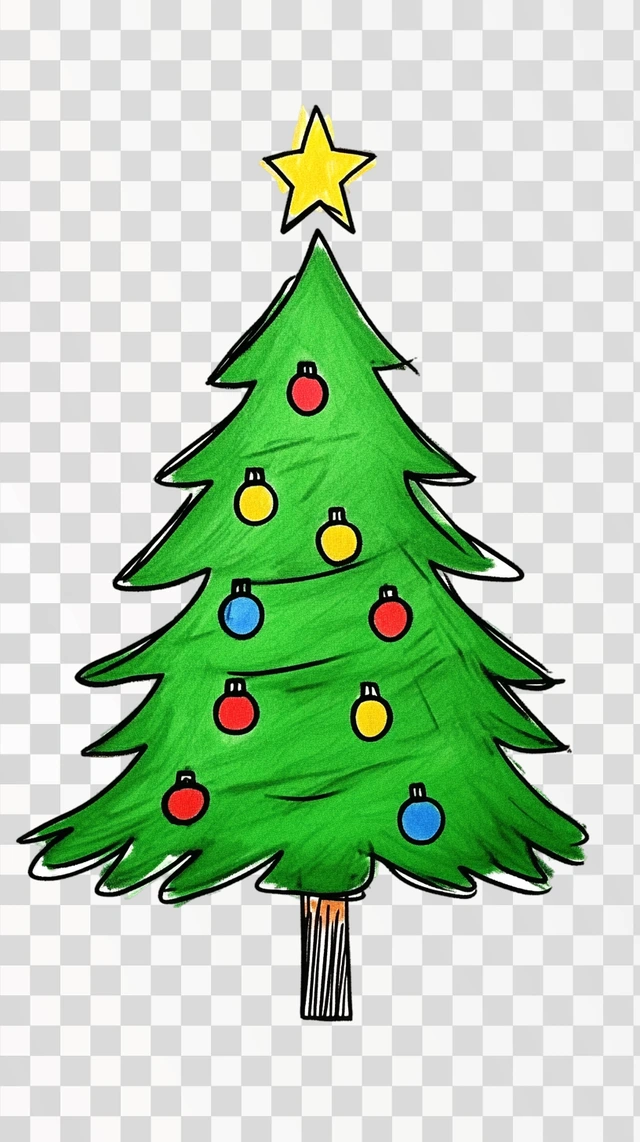 Drawing Christmas tree Sketch, png image, isolated