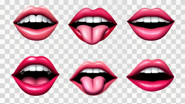 Realistic female lips. Gloss mouths with bright lipstick, 3d