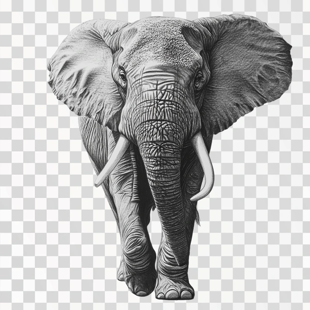 pencil drawing of a full body elephant with shading