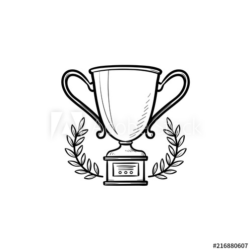 Free: Trophy cup with laurel wreath hand drawn outline doodle icon ...
