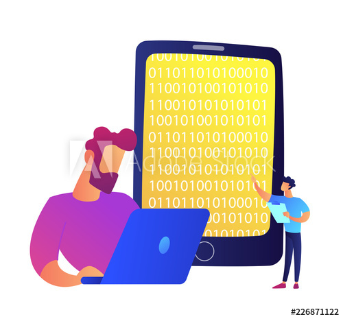 Free: Programmer working with laptop and mobile phone with binary code ...