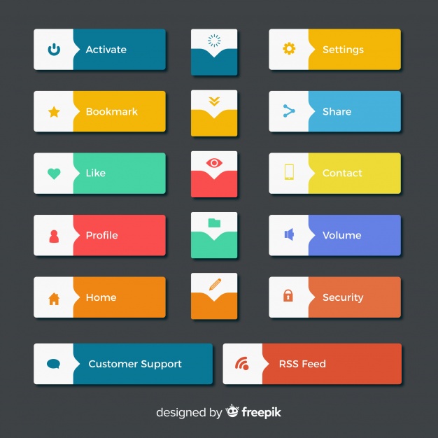 Free: Colorful web design button collection with flat design Free ...