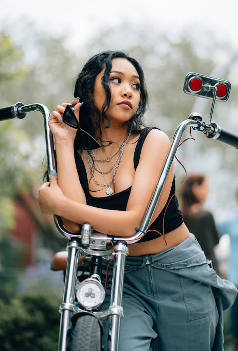 Girl on chopper bike hotsell