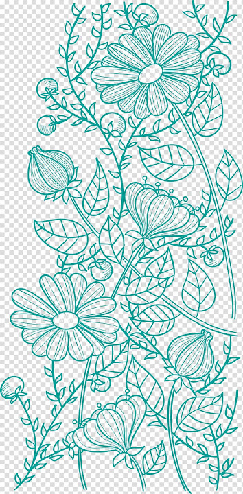 Free: Teal flower sketch illustration, Flower Pattern, Flower pattern ...